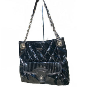 Coach 18673 Black Poppy Liquid Glass Quilted Shoulder Bag Chain Strap